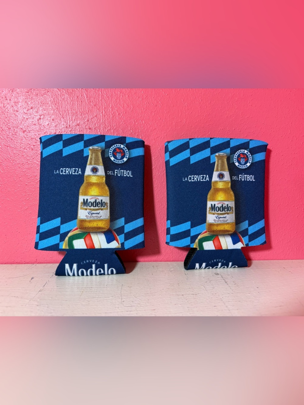 NEW World Cup FIFA Modelo Beer Koozies Pair 2 Blue Collectible 2026 Futbol Game